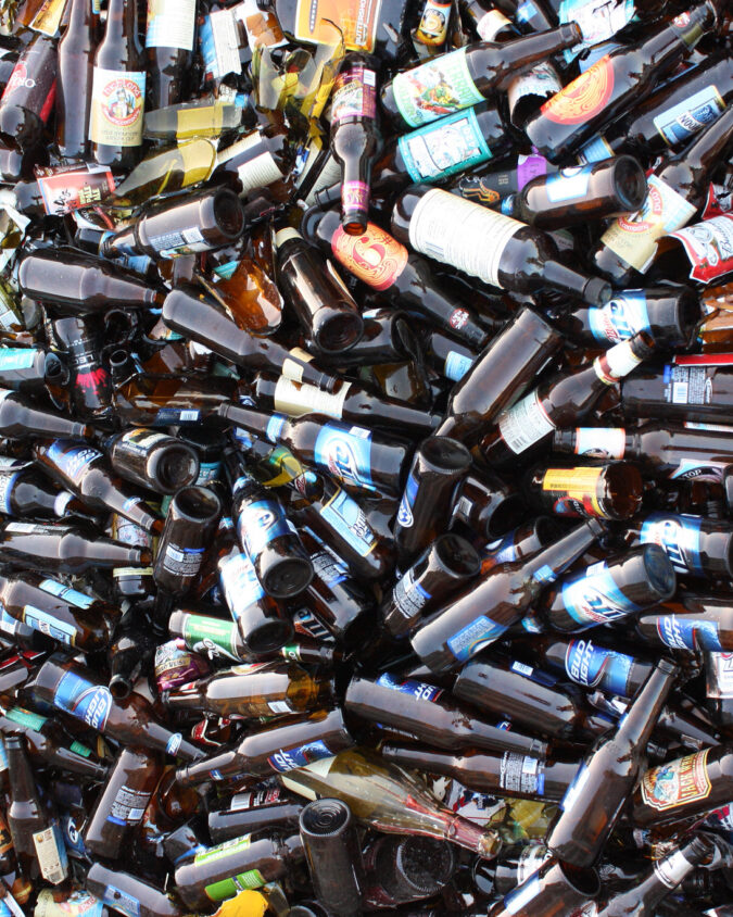 brown glass bottles for recycling.
