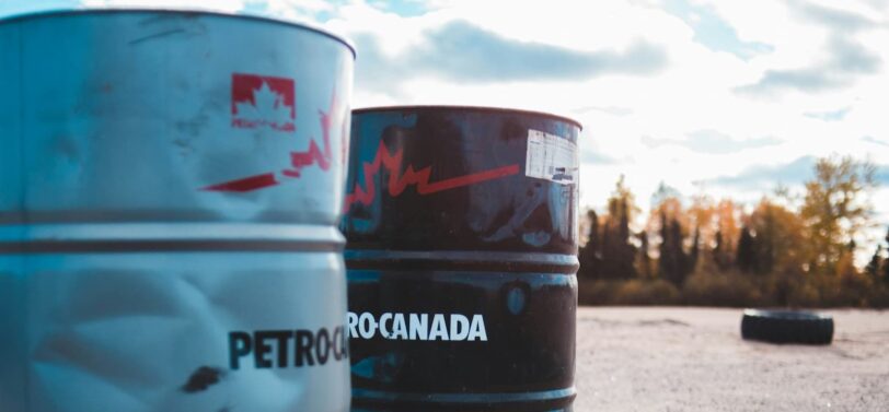 two oil barrels with hazardous waste.