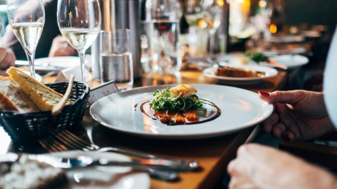 fancy food on a plate in a restaurant.