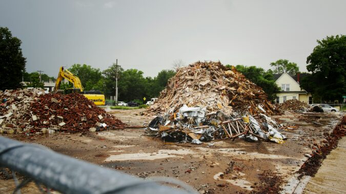 rubble at a building site.