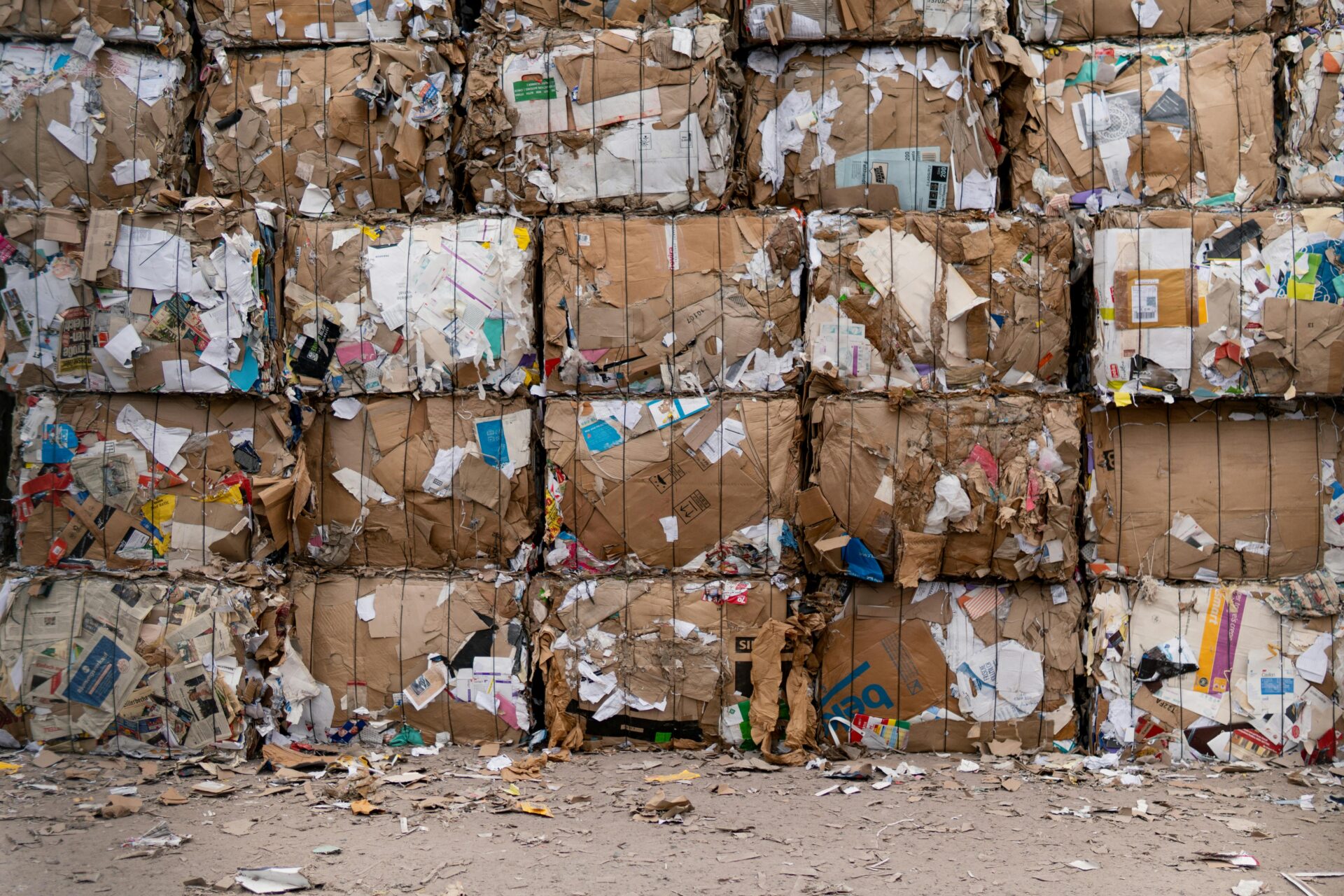 cardboard bales stacked on top of each other.