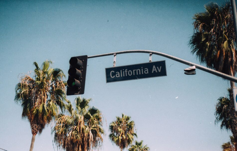 California Avenue street sign and palm trees.