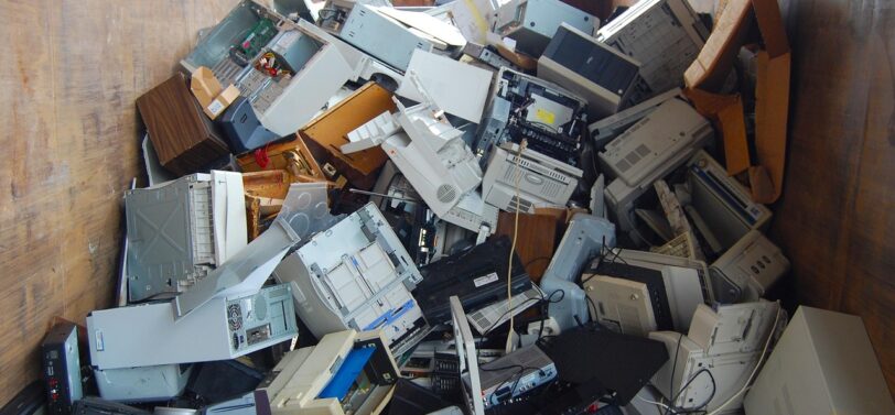 old computers in a container.