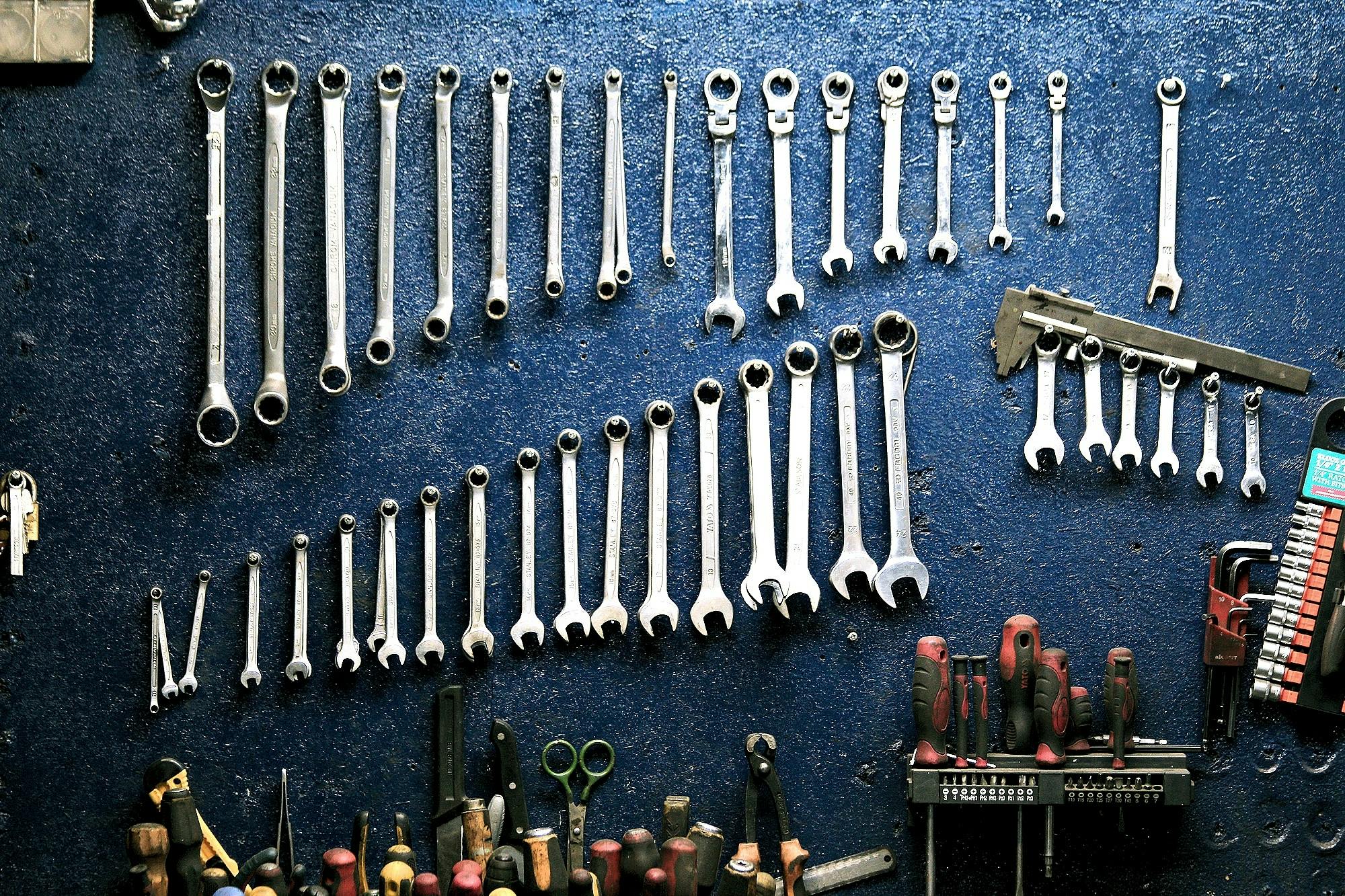 spanners on garage wall