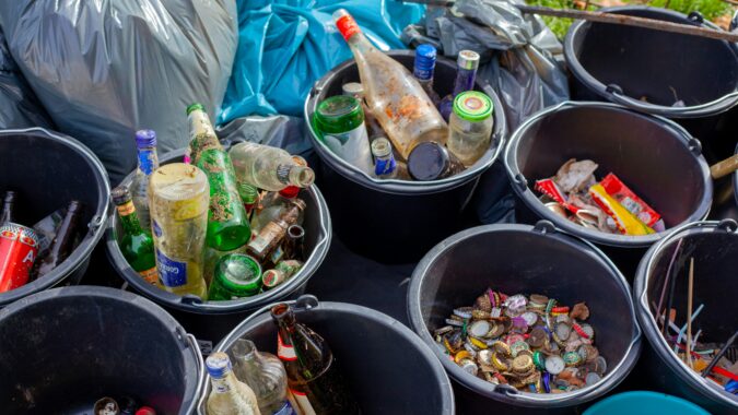 recycling in bins