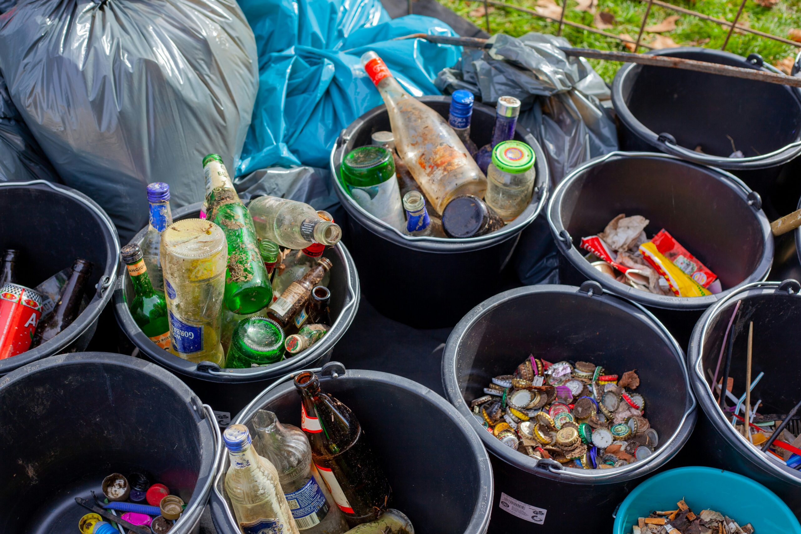 recycling in bins