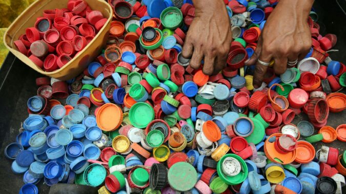 bottle caps being sorted