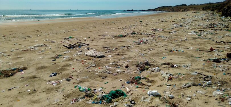 litter on beach uk